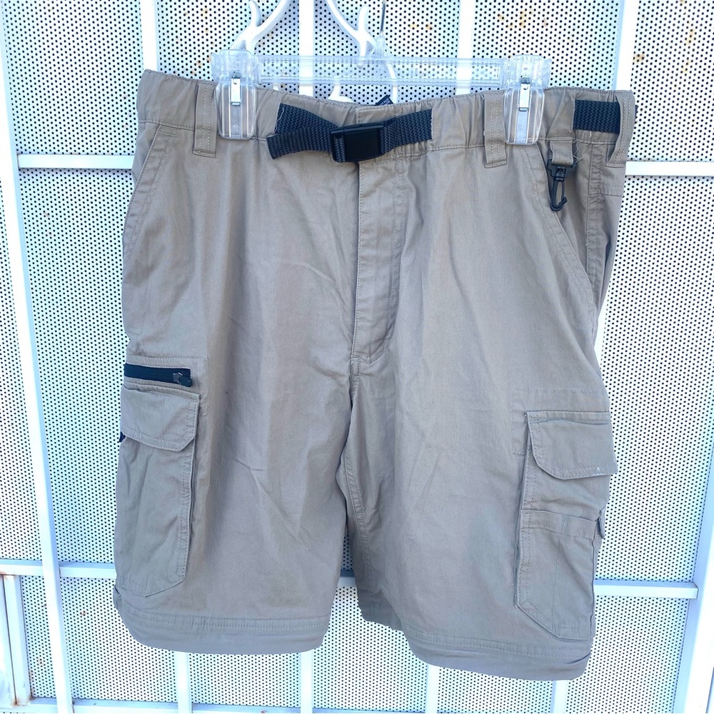 BC Clothing Men W36XL9 cargo shorts belted adjustable waist READ no zip bottom